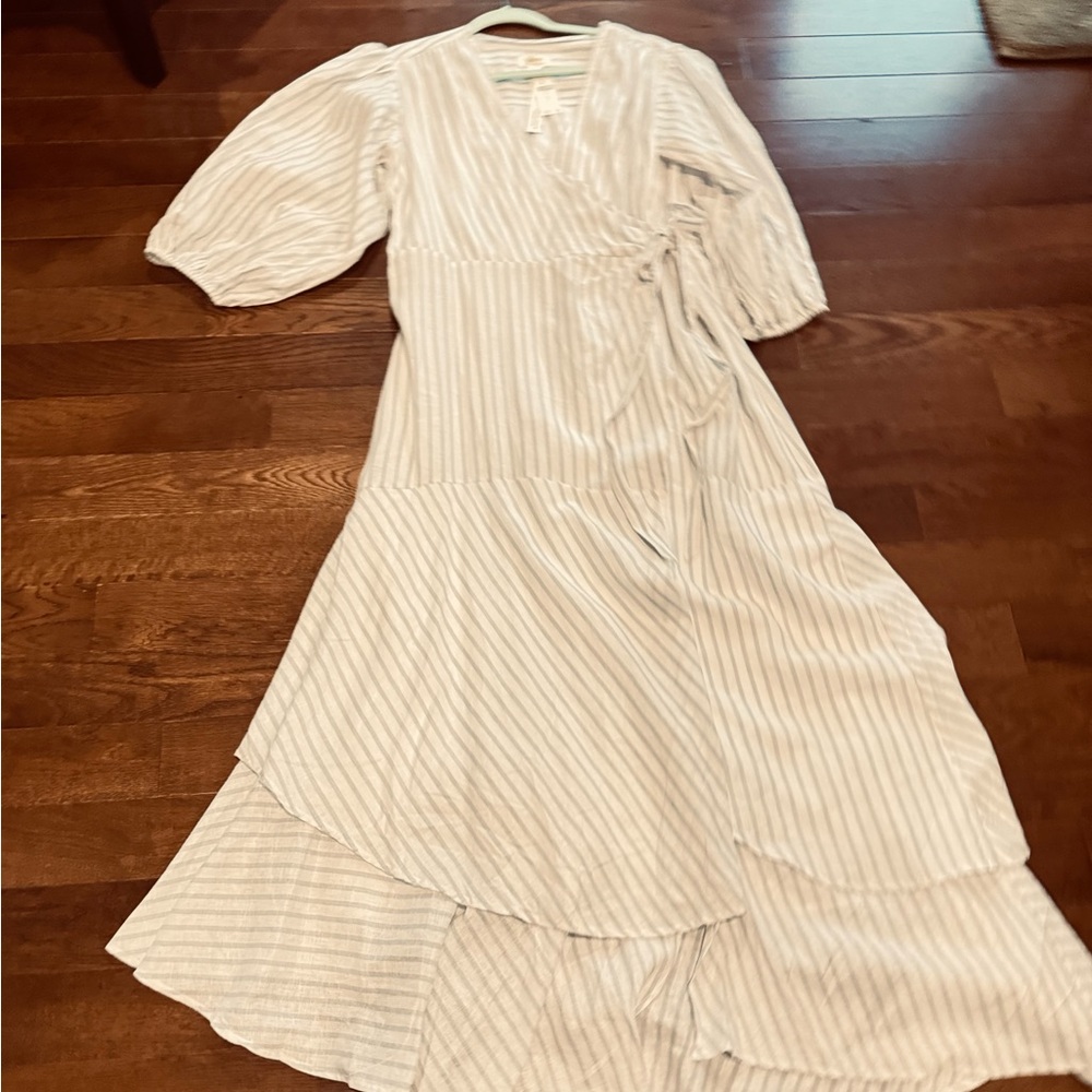 New Anthropologie White Striped Wrap Dress